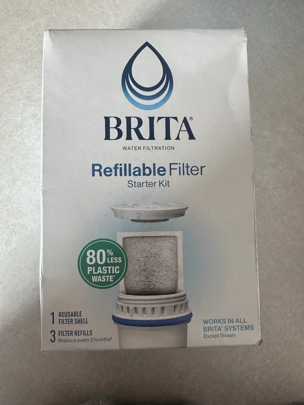 Brita Refillable Water Filter Starter Kit Reusable Shell + Refills New